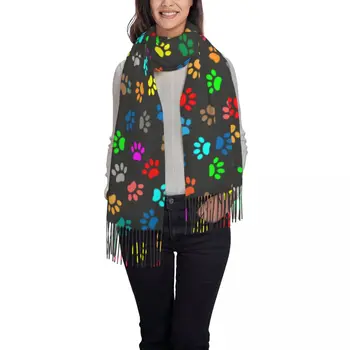 Зимний шарф, женская тонкая теплая шаль, разноцветные отпечатки лап животных, женское одеяло с кисточками, хиджаб Echarpe Bufanda