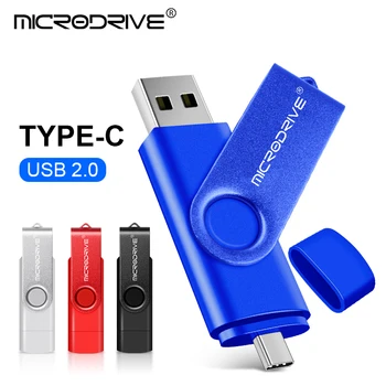 Высокоскоростной USB-накопитель Type-C 4GB 16GB 32GB 64GB 128GB OTG Pen Drive USB2.0 Stick Поворотный флеш-накопитель Для Android Micro/PC