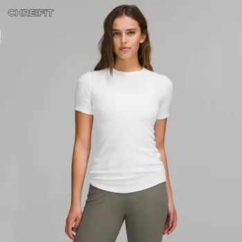 Женская одежда для тренировок, облегающие рубашки для йоги длиной до бедер, облегающие футболки с коротким рукавом, спортивный топ из рубчатой ткани Nuls