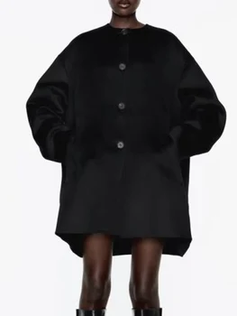 2023 Женские Осенние Свободные куртки, Пальто, Модные однобортные женские элегантные уличные куртки с круглым вырезом и длинным рукавом, верхняя одежда