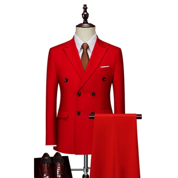 Элитный мужской бутик (костюм + брюки), модное британское вечернее платье, деловой повседневный костюм, двубортный костюм, комплект из двух предметов
