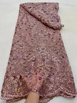 Африканская кружевная ткань Высокого качества 2023, женское платье для свадебной вечеринки, 5 ярдов, Нигерийская тюлевая сетка с блестками, шитье из черной французской сетки.