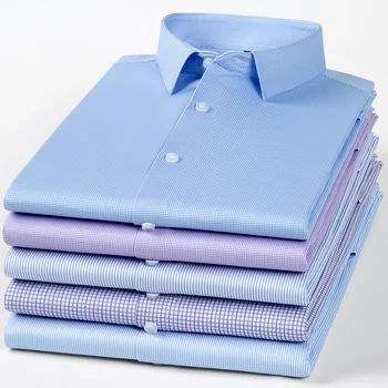 Роскошные качественные повседневные мужские рубашки в полоску, клетчатая рубашка с длинным рукавом, элегантные топы против морщин, облегающая официальная форма, блузы