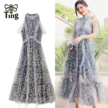 Дизайнерское платье с цветочной вышивкой Tingfly, вечернее платье для ужина, летнее кружевное длинное платье макси с открытыми плечами, наряды