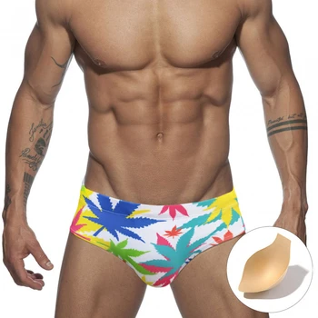 Купальники бикини с яркими листьями, мужские плавательные трусы, сексуальный пуш-ап, мужской купальник, мужские спортивные костюмы для пляжного серфинга