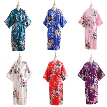 15 цветов Женское Кимоно В Японском Стиле Юката, Одежда Для Сна, Павлинья Атласная Тонкая Длинная Ночная Рубашка, Халаты, Традиционная Свободная Одежда Для Взрослых