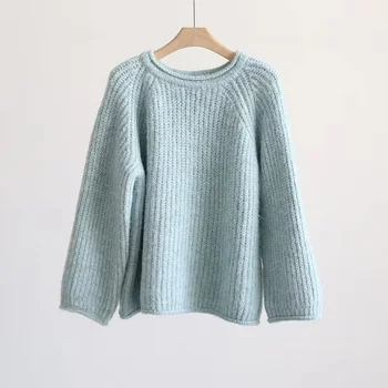 Осенне-зимний толстый пуловер с круглым вырезом, свитер с толстой иглой, теплый топ
