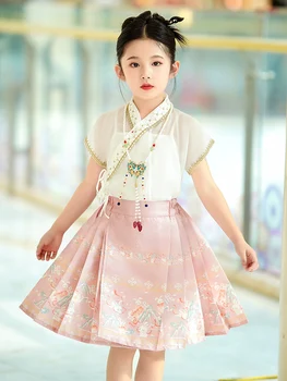 Юбка-лошадка для девочек, древнее платье, летний детский костюм системы Мин в китайском стиле, Hanfu, тонкая улучшенная юбка-платье Тан для девочек