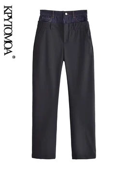 KPYTOMOA/ Женские Модные Прямые джинсовые брюки в стиле Пэчворк, Винтажные Женские брюки на молнии со средней талией, Mujer