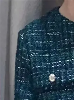 Осень 2023, Новый женский однобортный пиджак с круглым вырезом и длинным рукавом или широкие брюки, женский комплект из твида контрастного цвета в зеленую клетку