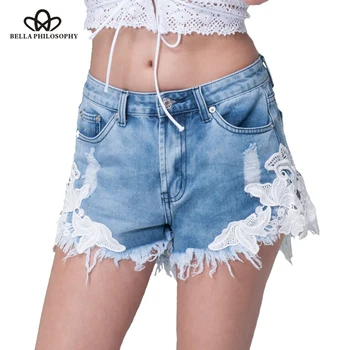 Женские шорты Bella Philosophy 2019 с рваными карманами, летние повседневные джинсовые шорты в винтажном пляжном стиле с кружевным подолом