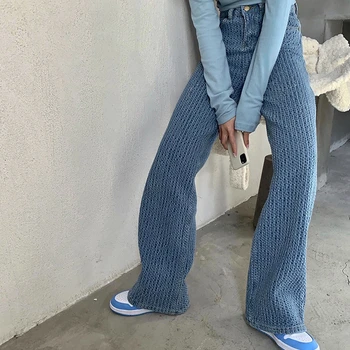 Женские винтажные новые прямые джинсы с высокой талией Классические джинсовые брюки Boyfriend High Street полной длины Vaqueros Pantalones De Mujer