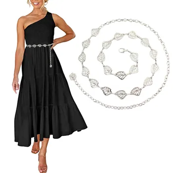 Женские декоративные ремни, Поясная цепочка, женское винтажное платье-юбка, пояс с металлической цепочкой, женская мода, Летние Элегантные листья, пояс
