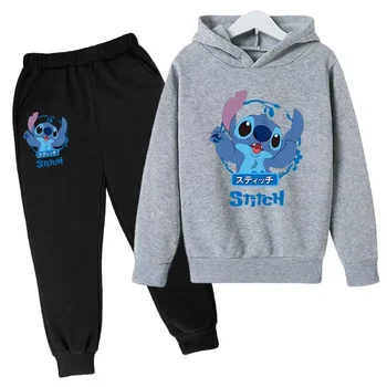 Комплект брюк Для мальчиков и девочек, свитшоты Stitch с капюшоном, детские модные пуловеры Stitch, одежда, костюм, толстовки Stitch.