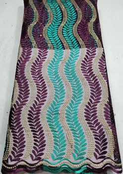 Гипюровая шнуровая ткань с французской вышивкой, высококачественная водорастворимая Африканская кружевная ткань с пайетками для Нигерийской свадьбы