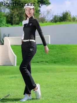 Женский костюм для гольфа, топ с длинным рукавом, комплект брюк из рога, осень-зима, тонкая Корейская версия, Черная спортивная одежда для гольфа, женская верхняя одежда