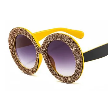 Негабаритные Оттенки, Винтажные Желтые Круглые Солнцезащитные Очки Для Женщин, Летние Очки Для Вождения В Большой Оправе Со Стразами, Модные Очки UV400