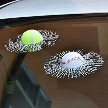 Стайлинг автомобилей Бейсбол Футбол Теннис Стерео Разбитое стекло 3D Наклейка Попадание мяча в окно автомобиля Самоклеящаяся наклейка Автомобильные наклейки Автомобили
