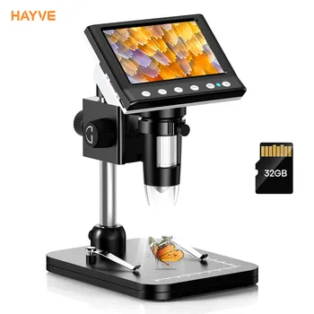 Hayve 4,3-дюймовый IPS монетный микроскоп с 1000-кратным увеличением, цифровой микроскоп для взрослых, 8 светодиодов, совместимый с Windows,,, 32 ГБ TF-карты