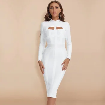 2023 Новое осеннее Женское Белое облегающее бандажное платье с длинным рукавом, сексуальное открытое клубное платье для вечеринок знаменитостей, Vestidos