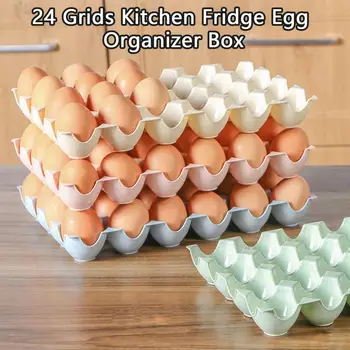 Коробка для хранения яиц, конструкция отсека, Штабелируемая, противоударная, 24 Сетки, Кухонный холодильник, Коробка-органайзер для яиц, товары для дома