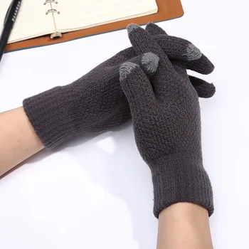 Зимние Осенние мужские Вязаные перчатки с сенсорным экраном, мужские утепленные теплые Шерстяные перчатки, мужские варежки с полными пальцами