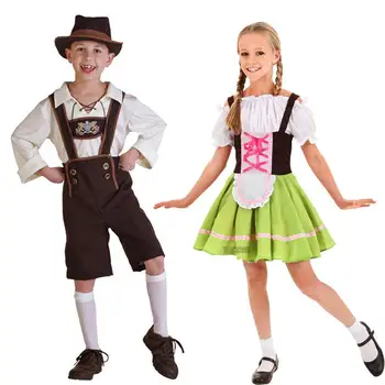 Детский костюм для Октоберфеста, костюм для выступлений для девочек и мальчиков, милый комбинезон, платье для ролевых игр, Праздничная одежда для вечеринки на Хэллоуин.