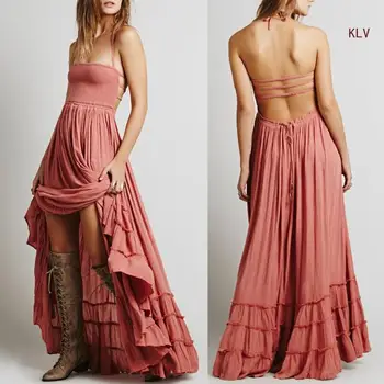 Летнее женское платье Макси с запахом на талии, платье для отпуска, Многоуровневое длинное платье Vestidos