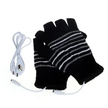 Нагревательные перчатки с питанием от USB 5 В, зимние унисекс, женские модные полосатые перчатки, рукавицы, мужские грелки для рук, перчатки с подогревом, женские рукавицы