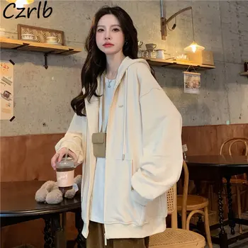 Куртки Женские осенние Harajuku, мешковатые для колледжа, с длинным рукавом, Эстетичный Корейский стиль, модная одежда на молнии с вышивкой, пальто для подростков