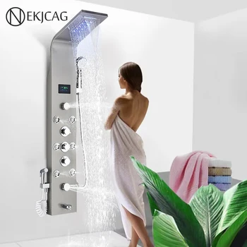 Светодиодная душевая панель для ванной комнаты с цифровым дисплеем, Набор смесителей для душа с дождевым водопадом, системы для ванн, СПА-массаж, колонка для струйного душа, смеситель