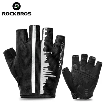 Официальные летние велосипедные перчатки Rockbros на полпальца, противоскользящие дышащие перчатки, защищающие от пота, светоотражающие велосипедные перчатки