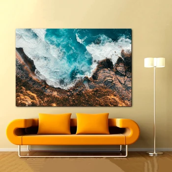 Океанские волны, разбивающиеся о скалы, Плакат с аэрофотосъемкой, Пляжный плакат, Пляжное настенное искусство из Западной Австралии