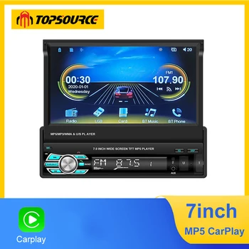 Автомобильный радиоприемник TOPSOURCE 1Din, Беспроводной Мультимедийный видеоплеер CarPlay, 7-дюймовый Выдвижной экран, Универсальная GPS-навигация, аудио Стерео