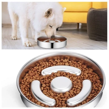 Нетоксичная миска для собак с медленным питанием, Нескользящая Стальная миска для медленного кормления домашних животных