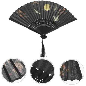 Вентилятор с ручкой в китайском стиле, Китайский складной вентилятор, Восточное ручное украшение вентилятора из шелковой ткани