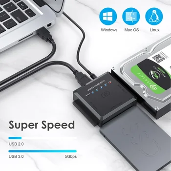 1 м USB 3,0 К SATA IDE Адаптер Поддерживает 8 ТБ 5 Гбит/с с Блоком Питания 12V 2A Светодиодный Индикатор для 2,5/3,5-Дюймового Жесткого Диска HDD/SSD
