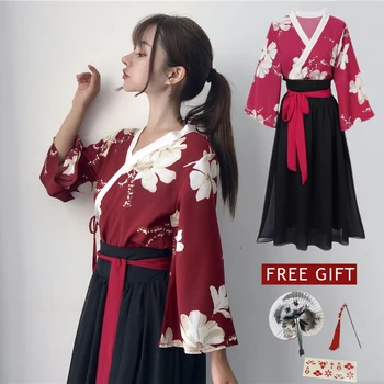 Ретро Японский стиль Винтаж Hanfu Haori Kawaii Для девочек, женское праздничное платье-кимоно, Юката, Азиатская одежда, юбки, Vestidos