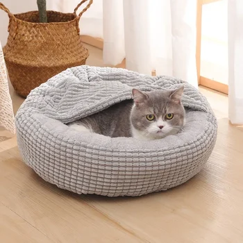 Круглая теплая кровать для собак успокаивающий пончик кровать ласковый питомец для больших средний маленьких собак с капюшоном собака пещера кровать кошка кровать с дышащей Пух