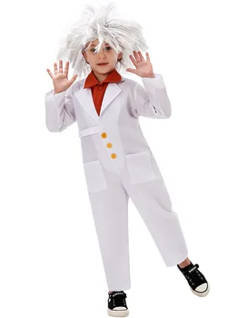 Детская профессиональная форма Косплей Сумасшедший физик белый костюм Костюм на Хэллоуин для малыша-ученого