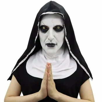 Ужас Монахиня Латексная Маска Хэллоуин Страшная Одежда Головной Убор Косплей Вызывающий Страх Голос Валак
