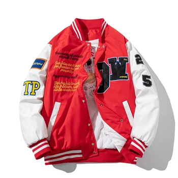 Университетская куртка Мужская Женская Зимняя бейсбольная куртка с вышивкой в стиле хип-хоп, пальто с надписью из мультфильма Аниме, Ветровка Американской пары с капюшоном