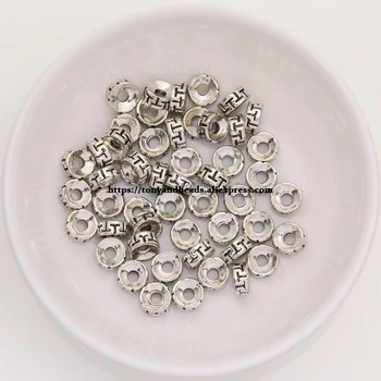 (50 шт. / лот!) Цинковый сплав, Тибетское серебро, Европейский шарм, соединитель с обжимным концом, бусины размером 6 мм HA8608B