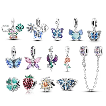 Красочные подвески-бабочки Подходят к оригинальному браслету Pandora для женщин, ювелирные изделия из стерлингового серебра 925 пробы, модные подарки на день рождения