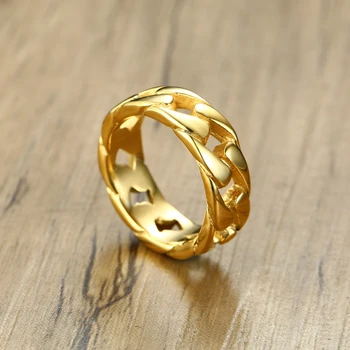 Простое модное золотое, серебряное, черное креативное кольцо с кубинской цепочкой, мужское кольцо из нержавеющей стали