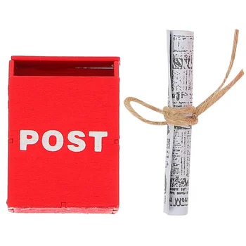 Мини-почтовый ящик, аксессуары для кукольного домика, настольные декоративные украшения (почтовый ящик + рулон газеты), игрушка для миниатюр из 2 предметов