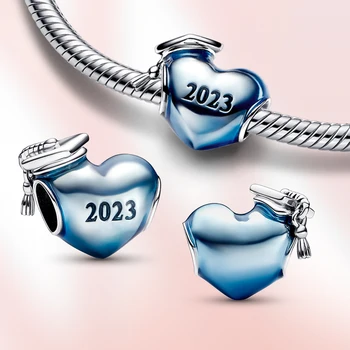 2023 шарм 925 стерлингового серебра сердце шарм синий бисер школа начинается Подходит оригинальный браслет Pandora женские ювелирные изделия любовный шарм
