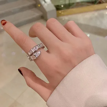 Роскошное кольцо в форме змеи с кристаллами серебристого цвета, Регулируемое Изысканным Блестящим Кубическим цирконием, кольцо на палец, Свадебные украшения