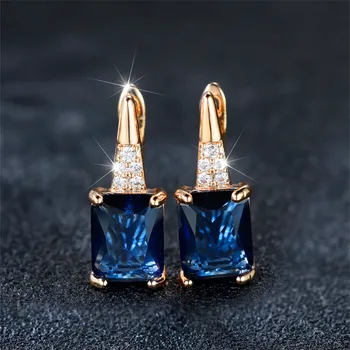 Милые женские серьги с темно-синим камнем, Очаровательные Серьги-клипсы золотого цвета Для женщин, квадратные украшения из кристаллов Циркона, свадебные украшения