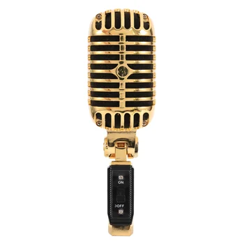 Профессиональный проводной винтажный классический микрофон, динамический вокальный микрофон, микрофон для караоке вживую (золотой)